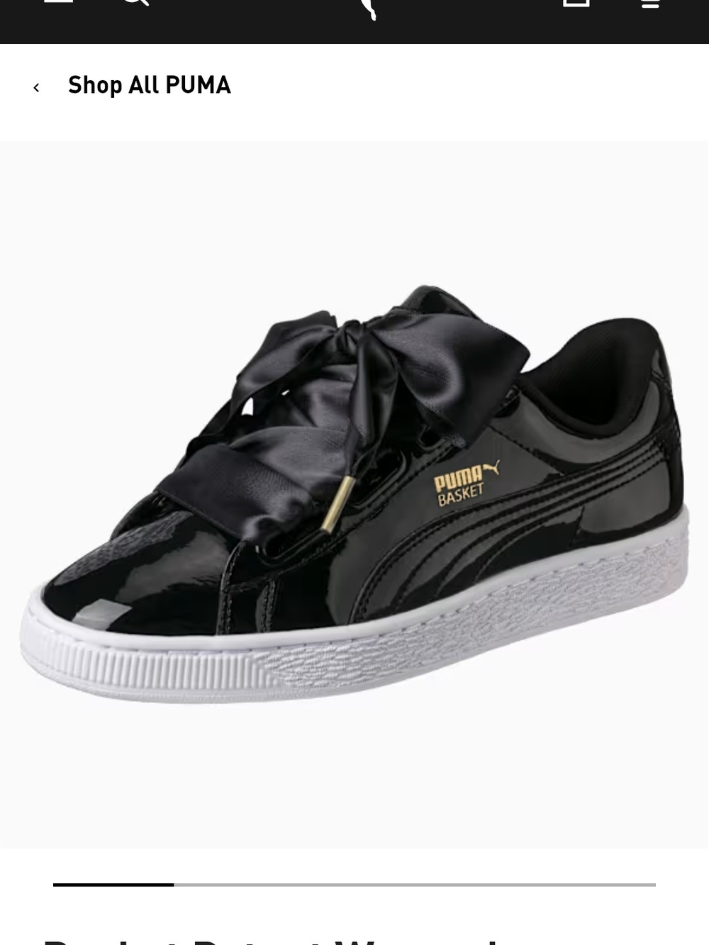 Puma Women's Black Patent Basket Sneaker with Satin Ribbon